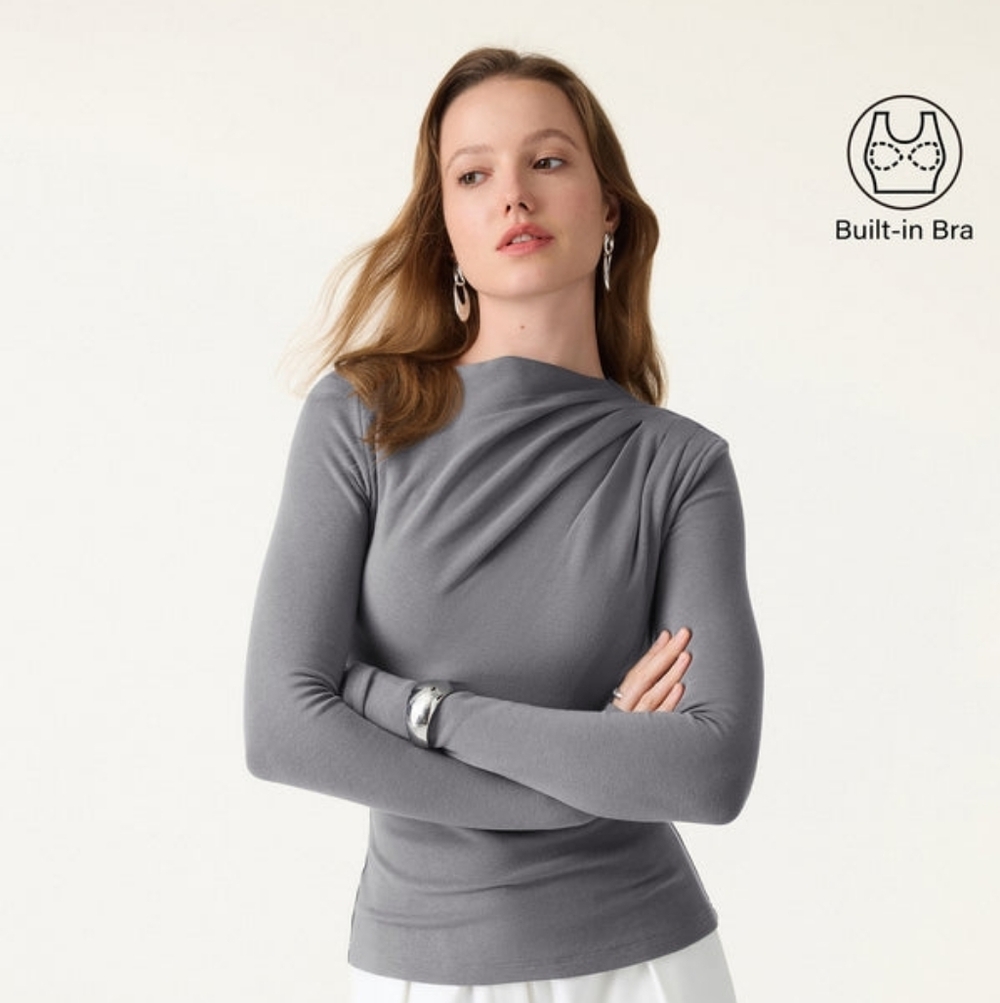 OGL Charcoal Long Sleeve Top with Built-in Bra